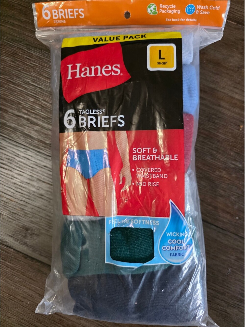 Hanes Men's 6-Pack Tagless Briefs Size Large 36-38 Waist Soft & Breathable L